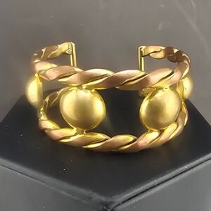 Vintage Estate Cuff Bracelet Gold Copper Tone Twisted Dome Statement 6.25